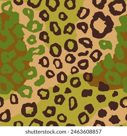 Seamless Camouflage Nature Fresh Zoo Paint Art. Desert Continuous Exotic Decorative Jungle, Seamless Ornament Print. Endless Dark Skin Fabrics Pattern.