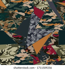 seamless camouflage patchwork pattern on stitching 