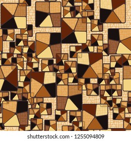 Seamless camouflage pattern. Abstract composition of golden squares with a background consisting of a fine grid.