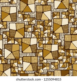 Seamless camouflage pattern. Abstract composition of golden squares with a background consisting of a fine grid.