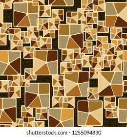 Seamless camouflage pattern. Abstract composition of golden squares with a background consisting of a fine grid.