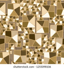 Seamless camouflage pattern. Abstract composition of golden squares with a background consisting of diagonally striped squares.