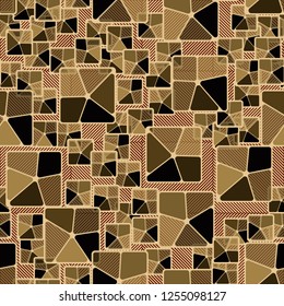 Seamless camouflage pattern. Abstract composition of golden squares with a background consisting of diagonally striped squares.