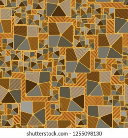 Seamless camouflage pattern. Abstract composition of golden squares with a background consisting of diagonally striped squares.