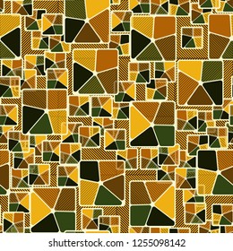 Seamless camouflage pattern. Abstract composition of golden squares with a background consisting of diagonally striped squares.
