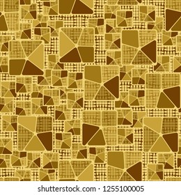 Seamless camouflage pattern. Abstract composition of golden squares with a background consisting of broken ovals.