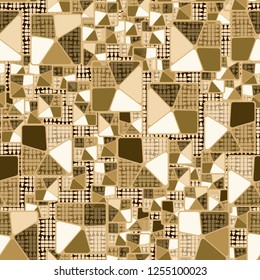 Seamless camouflage pattern. Abstract composition of golden squares with a background consisting of broken ovals.