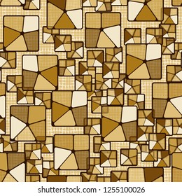 Seamless camouflage pattern. Abstract composition of golden squares with a background consisting of broken ovals.