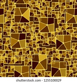 Seamless camouflage pattern. Abstract composition of golden squares with a background consisting of broken ovals.