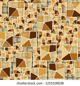 Seamless camouflage pattern. Abstract composition of golden squares with a background consisting of broken ovals.