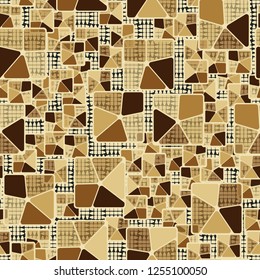 Seamless camouflage pattern. Abstract composition of golden squares with a background consisting of broken ovals.