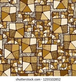 Seamless camouflage pattern. Abstract composition of golden squares with a background consisting of rows of radiant squares.