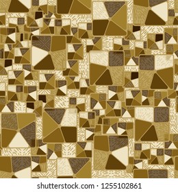 Seamless camouflage pattern. Abstract composition of golden squares with a background consisting of rows of radiant squares.