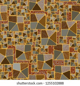 Seamless camouflage pattern. Abstract composition of golden squares with a background consisting of rows of radiant squares.