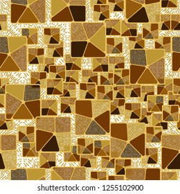 Seamless camouflage pattern. Abstract composition of golden squares with a background consisting of rows of radiant squares.