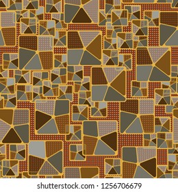 Seamless camouflage pattern. Abstract composition of golden squares with a background consisting of rows of small squares.