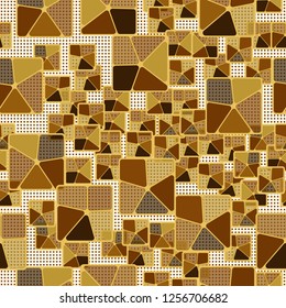 Seamless camouflage pattern. Abstract composition of golden squares with a background consisting of rows of small squares.
