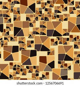 Seamless camouflage pattern. Abstract composition of golden squares with a background consisting of rows of small squares.