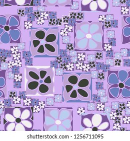 Seamless camouflage pattern. Abstract composition of square flowers.