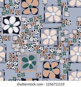Seamless camouflage pattern. Abstract composition of square flowers.