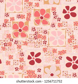 Seamless camouflage pattern. Abstract composition of square flowers located on the background of a fine-meshed network.