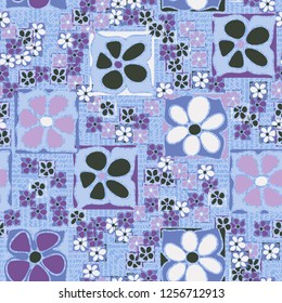 Seamless camouflage pattern. Abstract composition of square flowers located on the background of radiant-concentric squares.