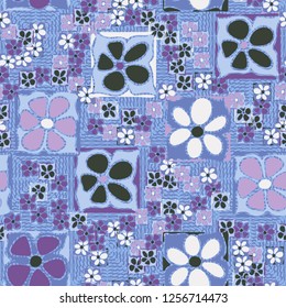 Seamless camouflage pattern. Abstract composition of square flowers located on the background of wavy lines and concentric rhombuses.