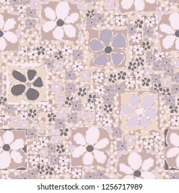 Seamless camouflage pattern. Abstract composition of square flowers located on the background of a scattering of round spots.