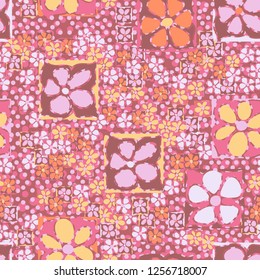 Seamless camouflage pattern. Abstract composition of square flowers located on the background of a scattering of round spots.