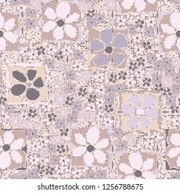 Seamless camouflage pattern. Abstract composition of square flowers located on the background of the ornament and square splashes.