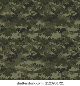 Seamless camouflage pattern. Abstract military camo. Endless pixel background. Print on fabric and textiles. Vector illustration