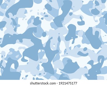 Seamless Camouflage pattern background. Classic clothing style masking camo repeat print. Blue, navy light blue colors. Design element. Vector illustration.