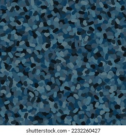Fondo del patrón de camuflaje sin foco. Estilo clásico de ropa enmascarando camo repitiendo la impresión textil. Color marino de denim azul textura. Ilustración vectorial índigo.