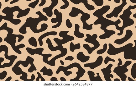 Seamless camouflage pattern in beige and dark brown tones, ideal for tactical designs, fashion fabrics, or retro-inspired digital artwork.
