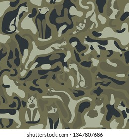 Seamless camouflage pattern with CATS. Classic military colors.