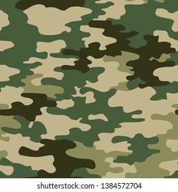 Seamless camouflage pattern classic green on beige background.Fabric,paper.Texture.Vector