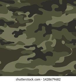 Seamless camouflage pattern classic green. Military background.Print on clothes.Hunting fishing.Vector design