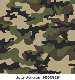 Seamless camouflage pattern is classic.Military ,Hunting Texture. Dark green spots on beige background.Print on clothes,on fabric on paper on textiles.Vector