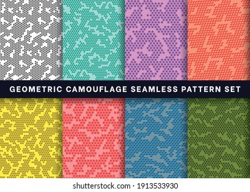 Seamless Camouflage pattern collection using  Geometric shapes, Set of Camouflage abstract pattern vector for Fabric and textile printing,  jersey print,  wrapping paper,, backdrops and packaging