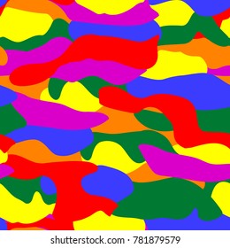 Seamless camouflage pattern in colors of the rainbow flag, vector