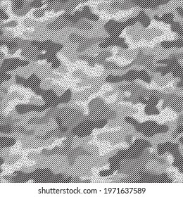 Seamless camouflage pattern consisting of monochrome lines and dots