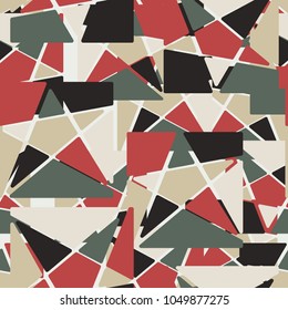 A seamless camouflage pattern consisting of squares cut by a five-pointed star into multi-colored fragments. Fashionable texture.