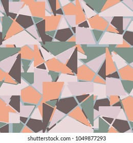 A seamless camouflage pattern consisting of squares cut by a five-pointed star into multi-colored fragments. Fashionable texture.