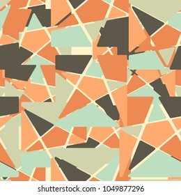 A seamless camouflage pattern consisting of squares cut by a five-pointed star into multi-colored fragments. Fashionable texture.
