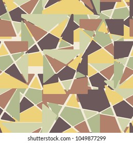 A seamless camouflage pattern consisting of squares cut by a five-pointed star into multi-colored fragments. Fashionable texture.