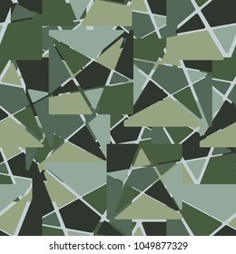 A seamless camouflage pattern consisting of squares cut by a five-pointed star into multi-colored fragments. Fashionable texture.