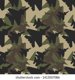 Seamless camouflage pattern. Dark and green spots on beige background.Print on fabric on paper on clothes.The design of the aircraft.Vector