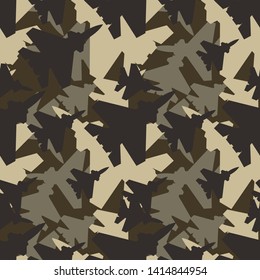 Seamless camouflage pattern desert brown.Planes on a brown background.Print on the clothes on the cloth to the paper.On the textile.Vector.