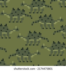 Seamless camouflage pattern with dinosaur. Vector illustration.
