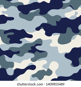 Seamless camouflage pattern gray blue spots on white background print on fabric on paper.Texture military hunting.Modern vector design